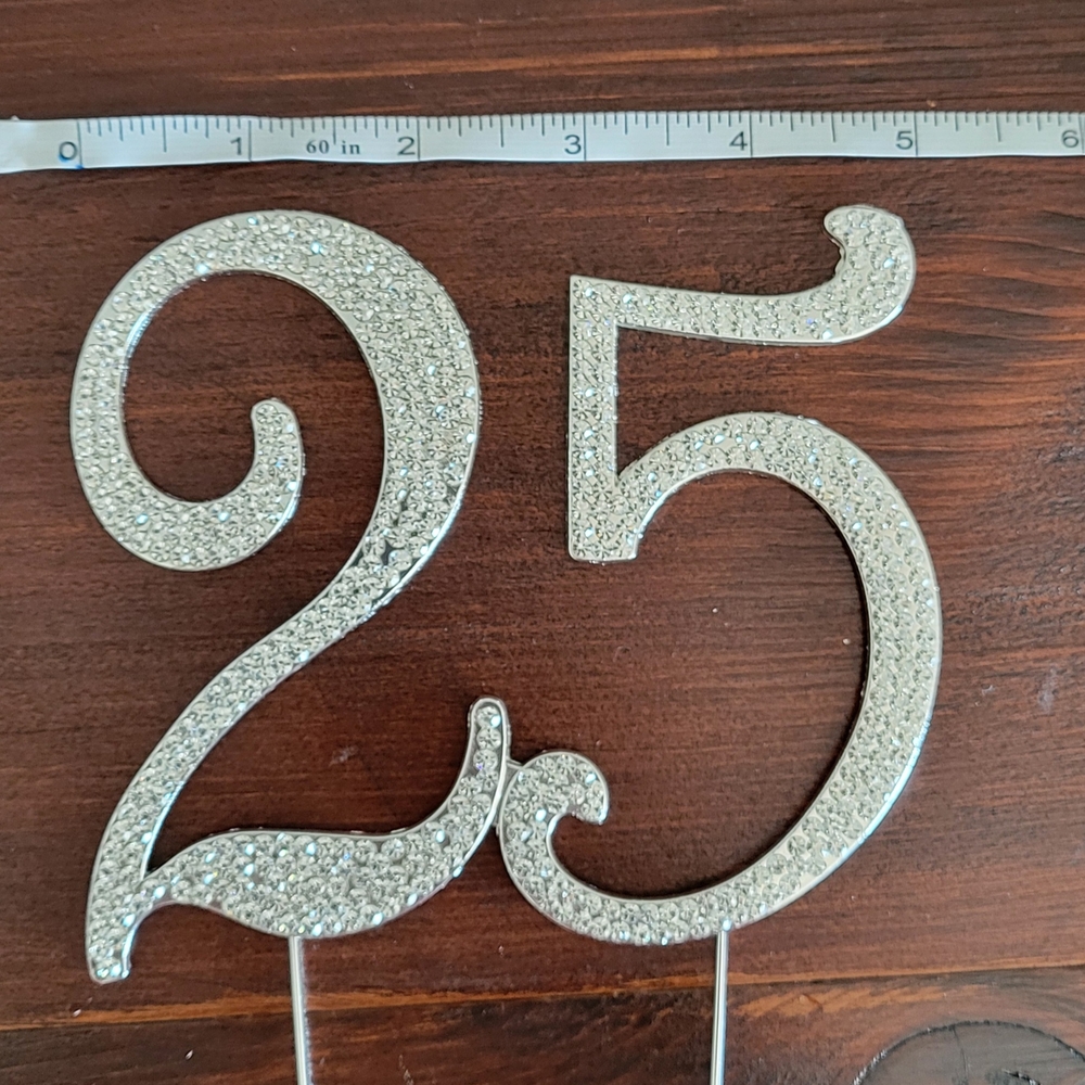 Silver Rhinestone Number 25 Cake Topper - Picture 3 of 6